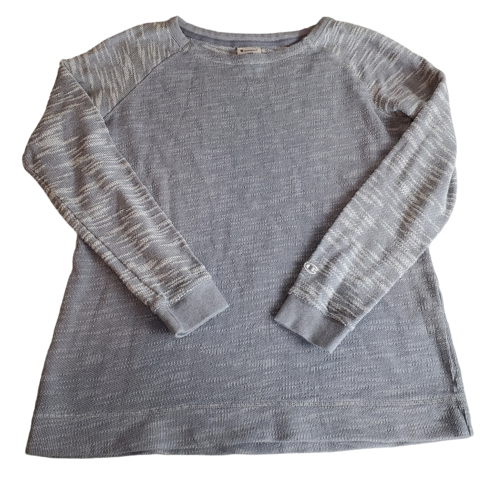 CHAMPION Woven Shirt Womens Medium Gray White Long Sleeve Sporty Cotton Stretch
